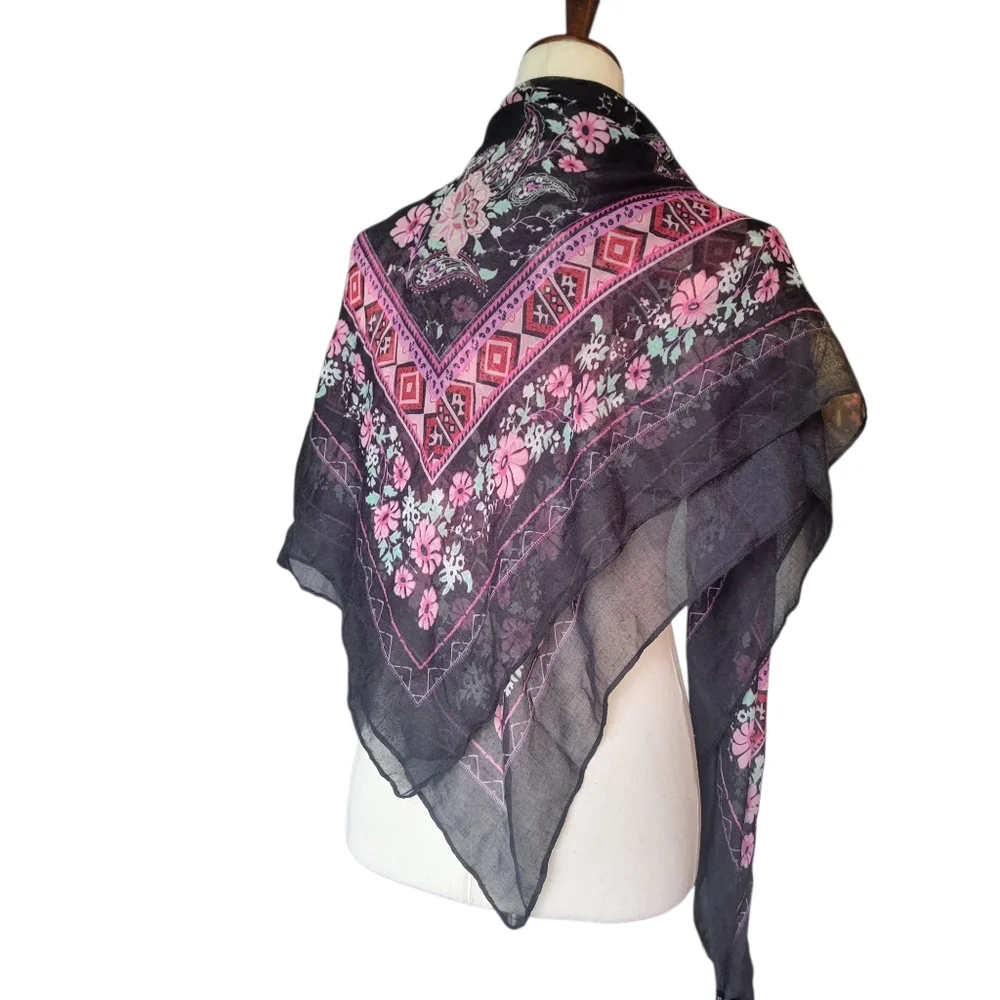 Steve Madden Wide Scarf Wrap Floral Black and Pink